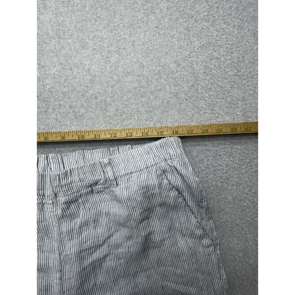 Quince 100% Linen Pants Womens Blue Pinstripe Large Pull On Casual Straight Leg